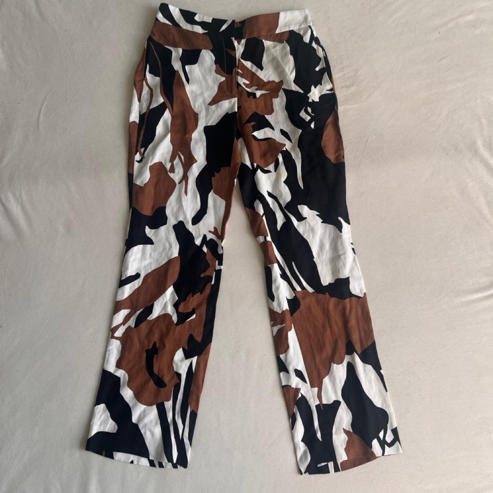 Chico's Brown White Black Print Pants regal Luxury Size 2R Straight leg Coastal
